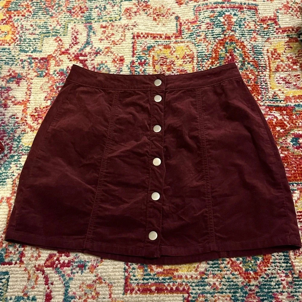 Melville Velvet Mini A Line Skirt Button Down in Maroon Size Medium